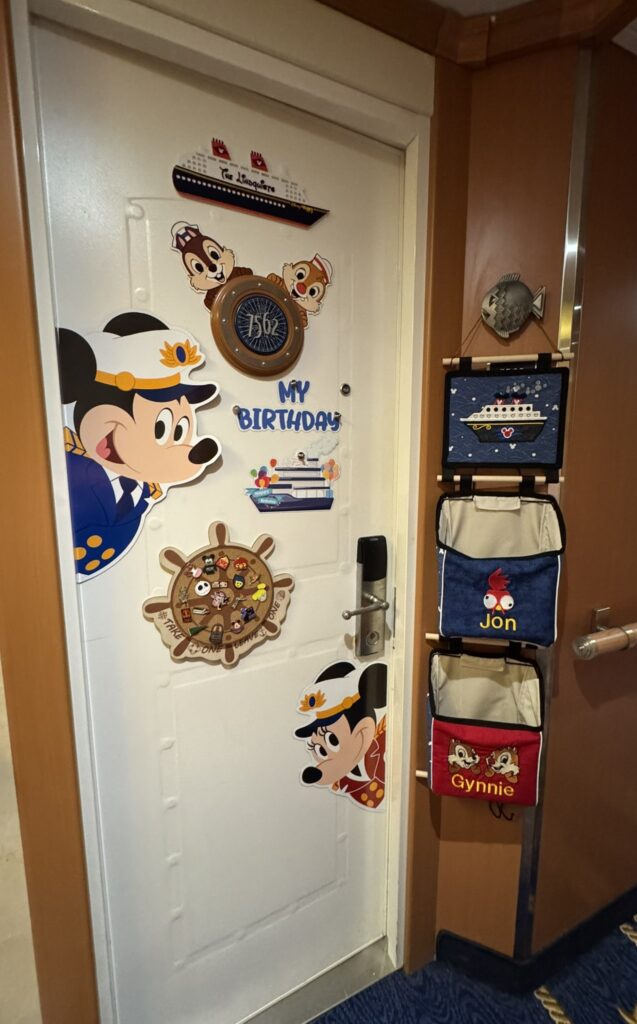 Cabin door on Disney Wonder decorated with a fish extender