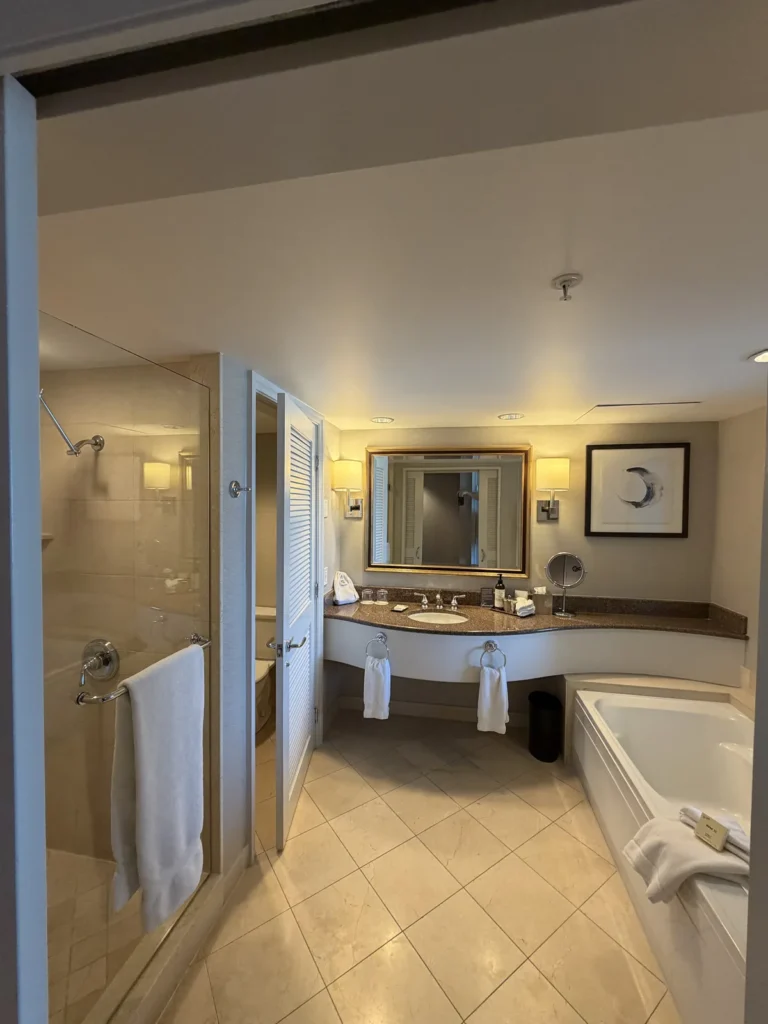 View of the sink and mirror in the Vancouver Fairmont airport hotel