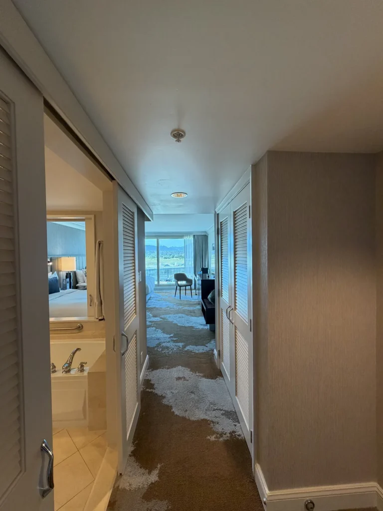 View from the entry door of the hotel room at the Vancouver Fairmont airport hotel