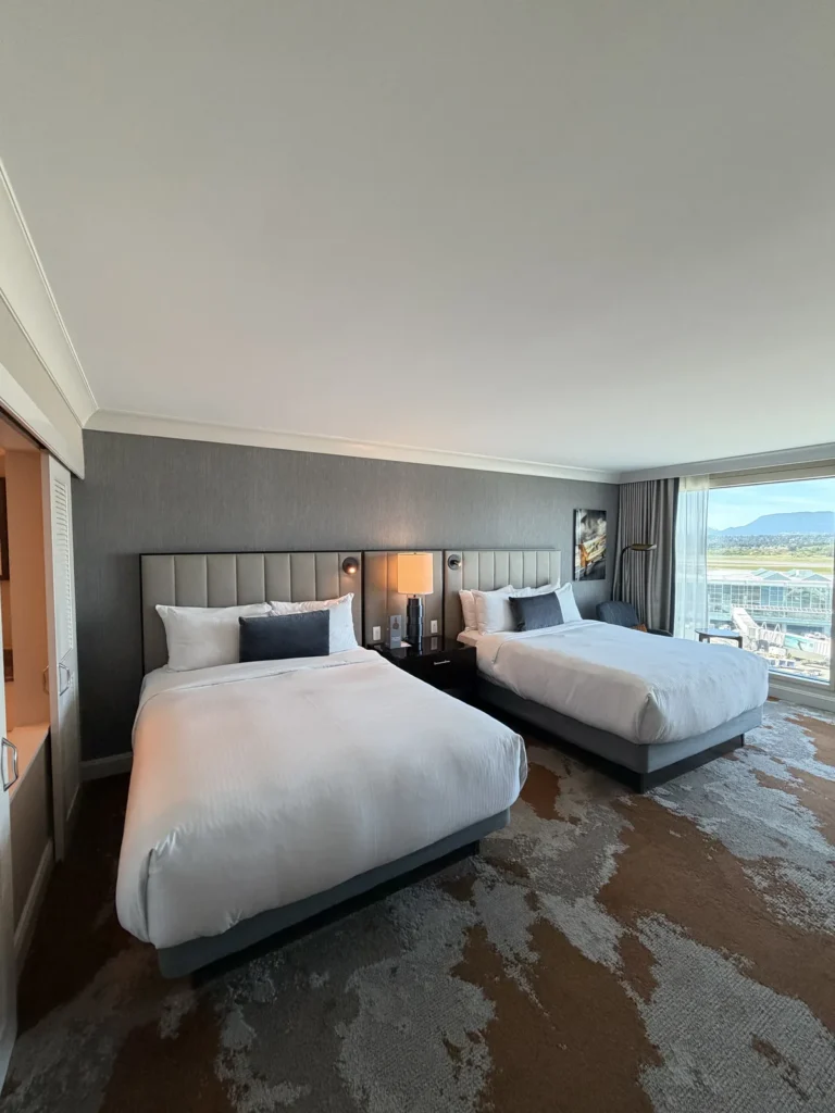 View of the beds in the Vancouver Fairmont airport hotel