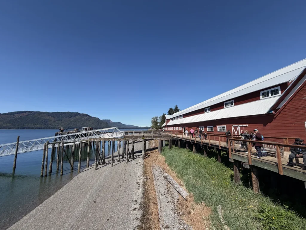 image of the restored cannery museum and the boardwalk that is attached to it.