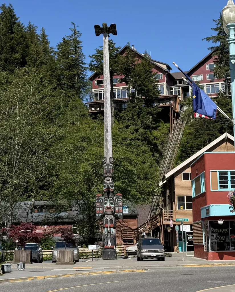 looking at the Chief Johnson Totem Pole